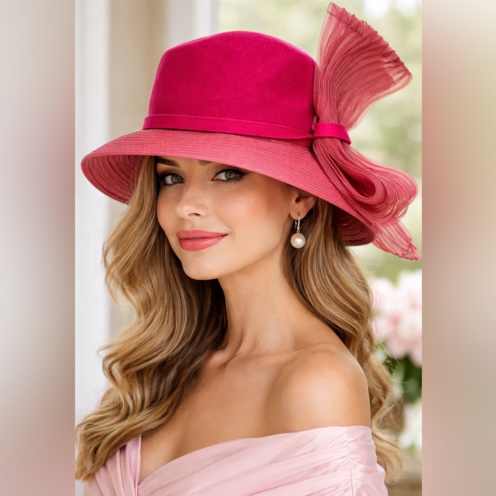 Vintage Mysha Wool Felt Kentucky Derby Hat Pink Statement Size 0